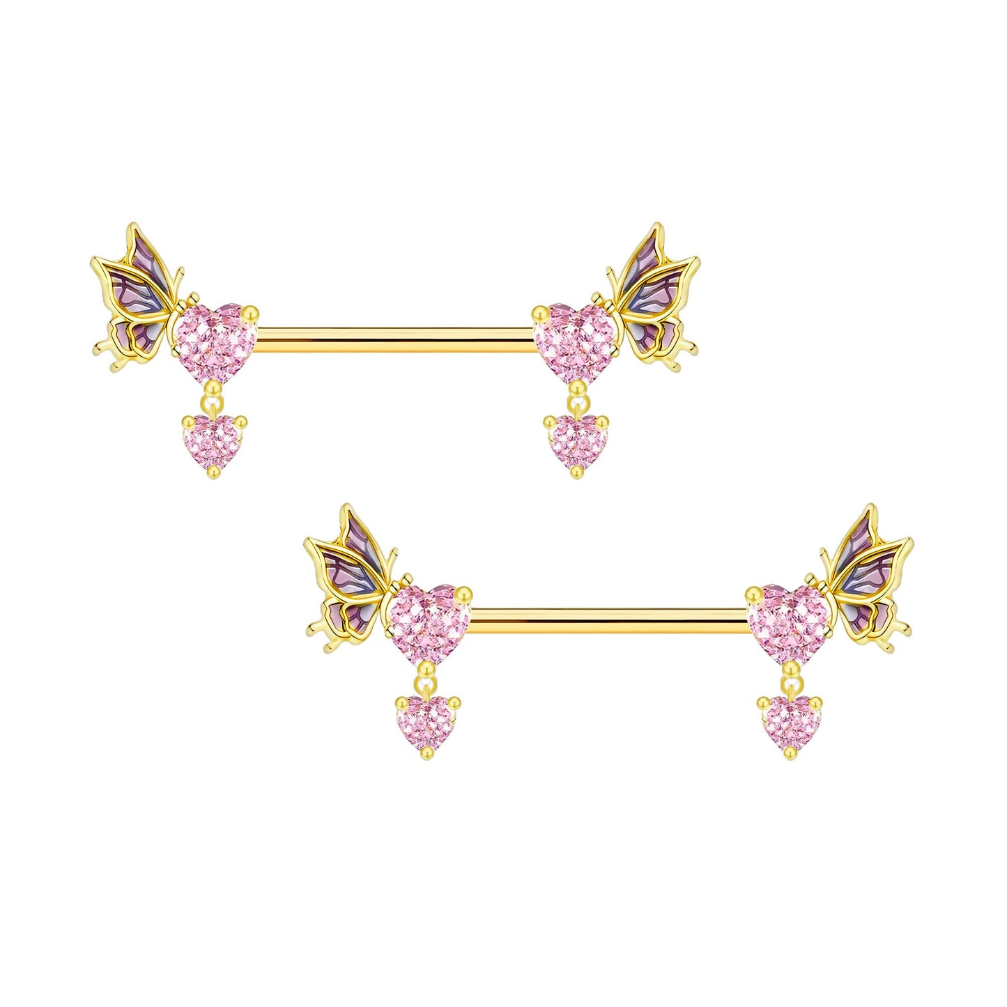 Surgical Steel Nipple Jewelry with Butterflies and Hearts CZ