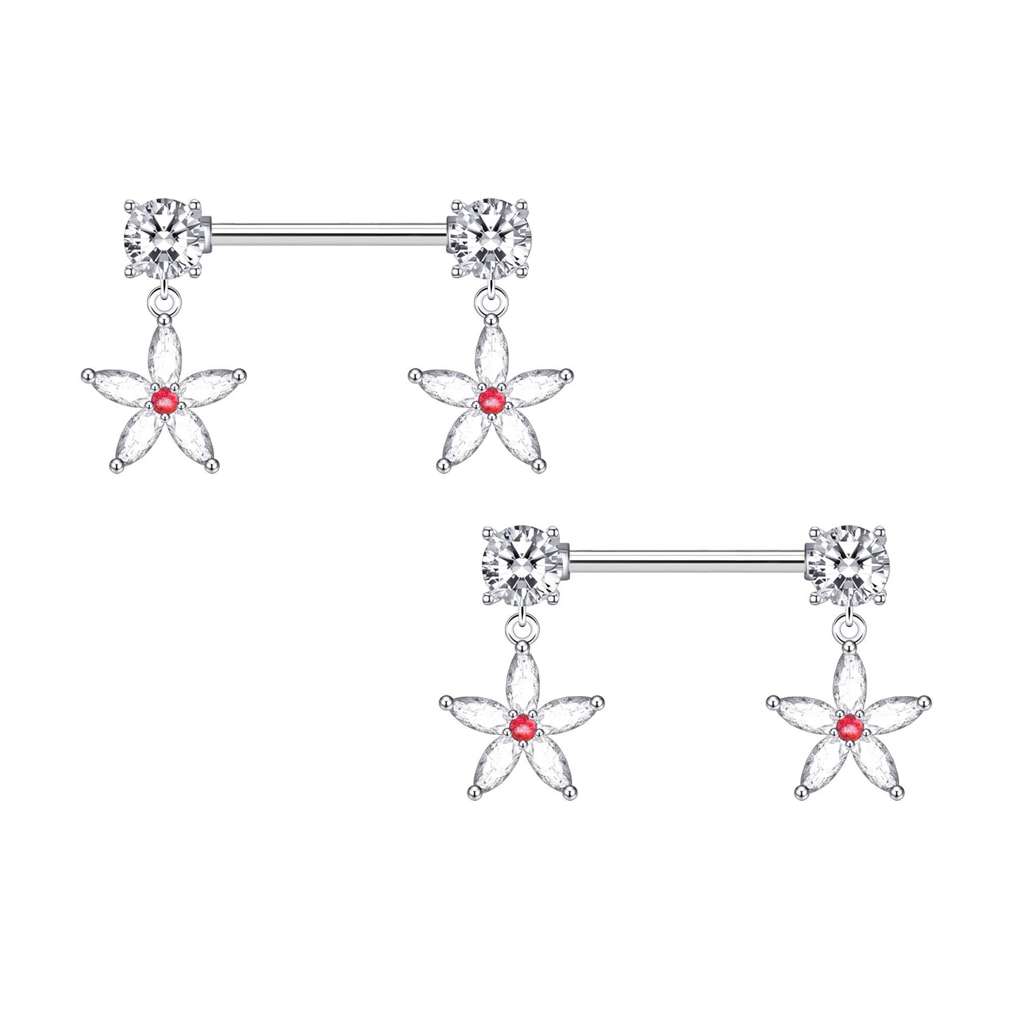 Surgical Steel Nipple Jewelry with Crystal Flowers