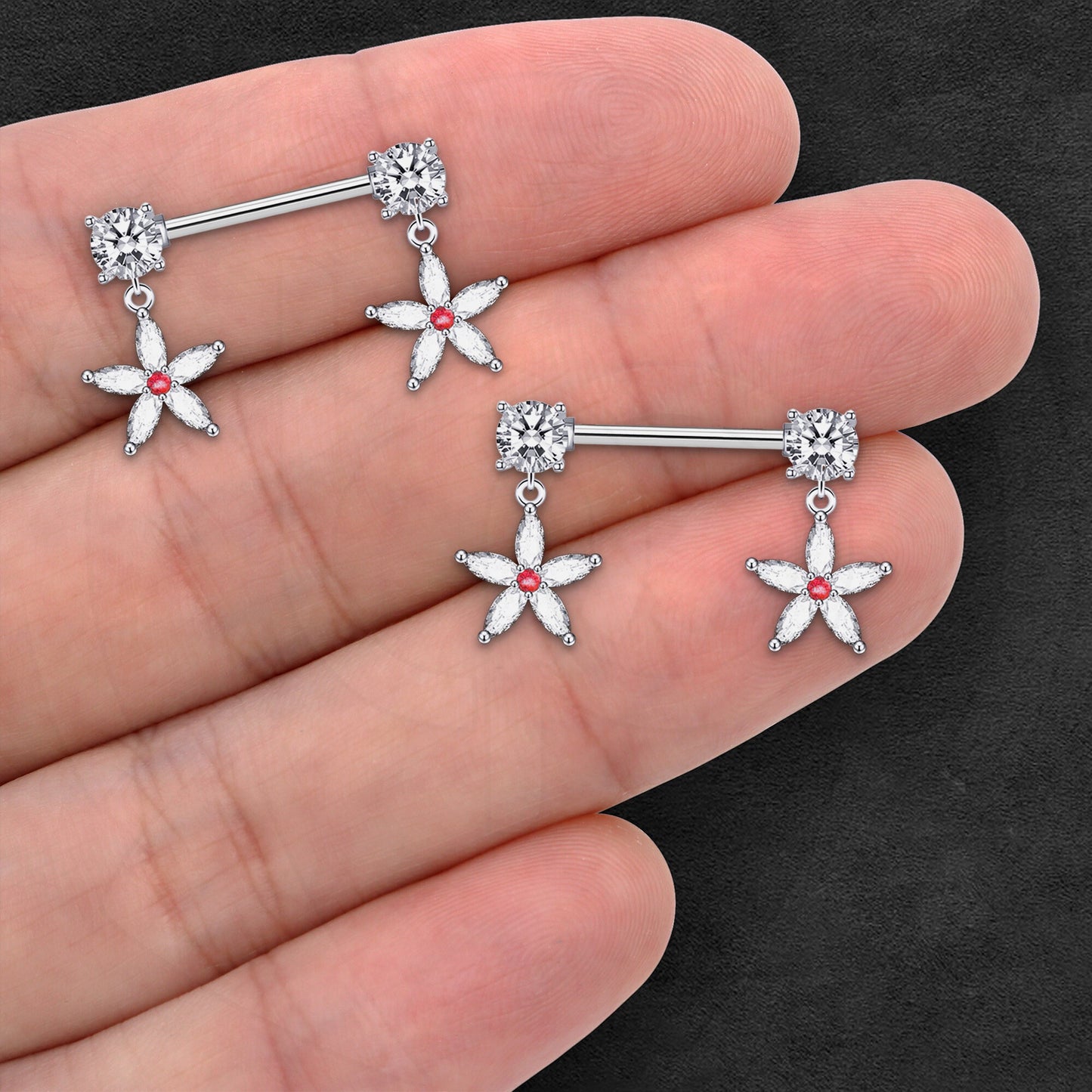 Surgical Steel Nipple Jewelry with Crystal Flowers