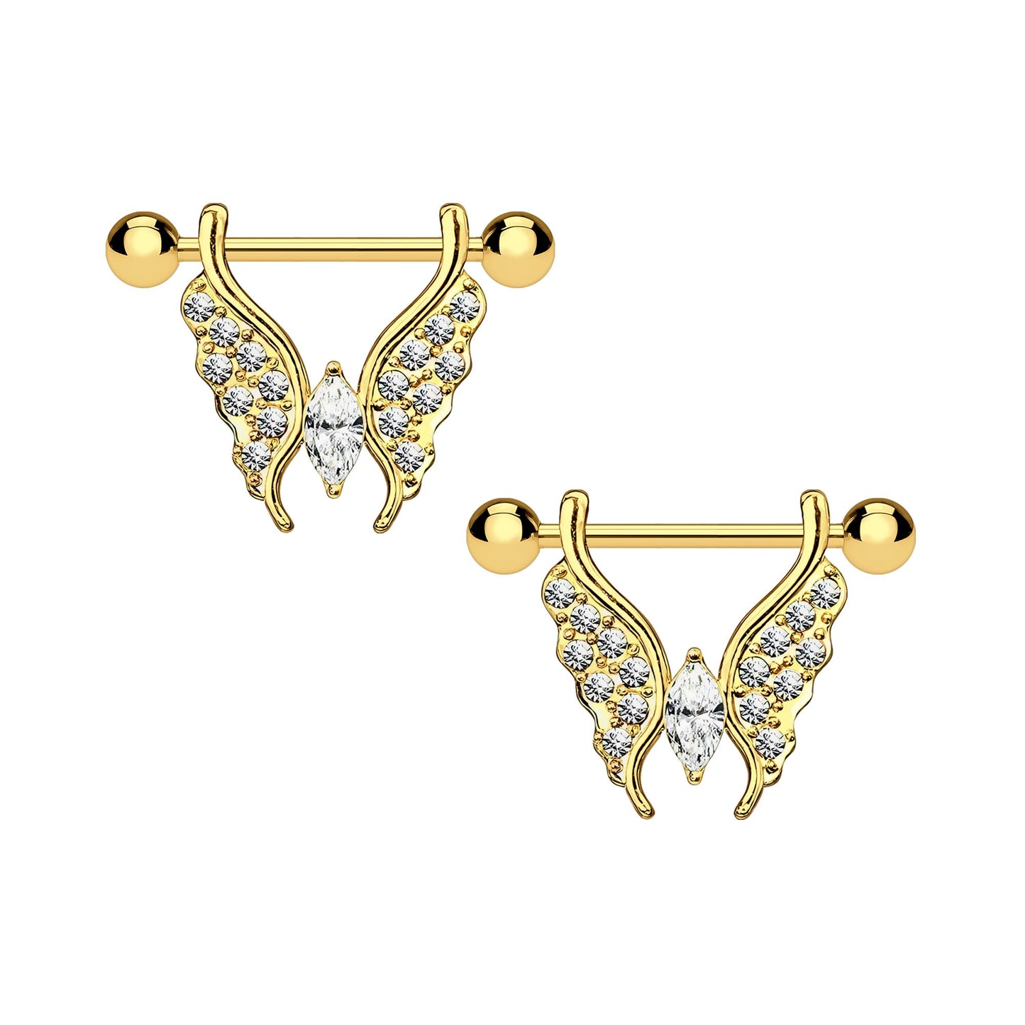 Surgical Steel Nipple Jewelry with Butterfly and Clear CZ