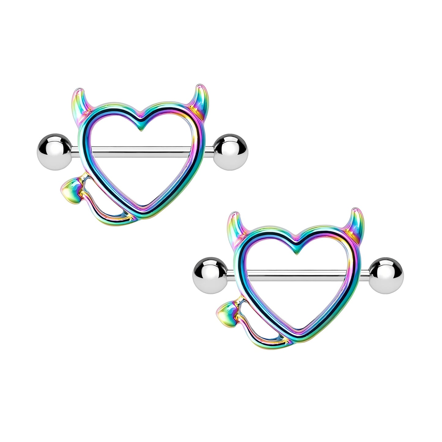 Surgical Steel Nipple Jewelry in Evil Heart Style