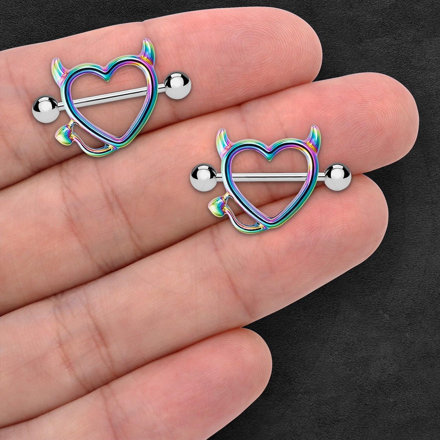 Surgical Steel Nipple Jewelry in Evil Heart Style