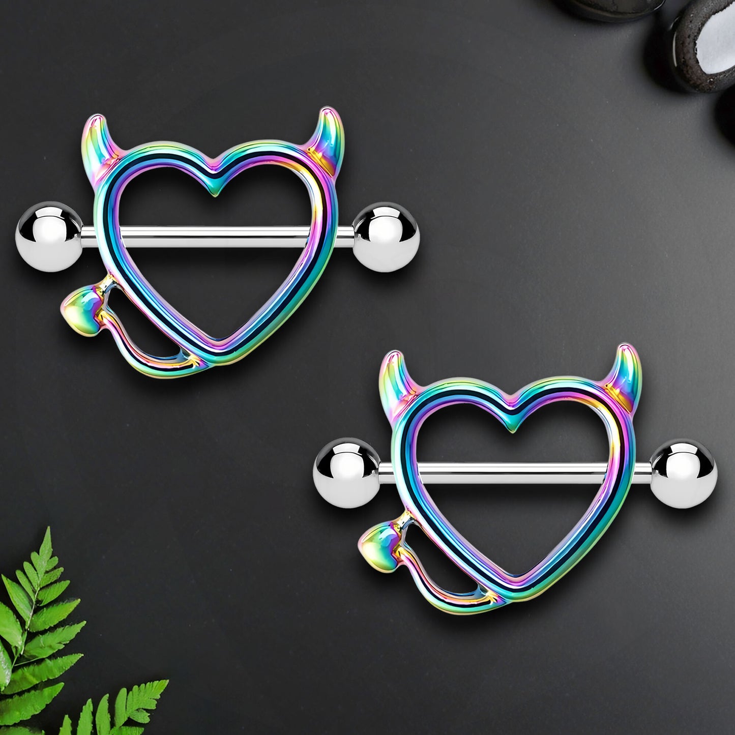 Surgical Steel Nipple Jewelry in Evil Heart Style