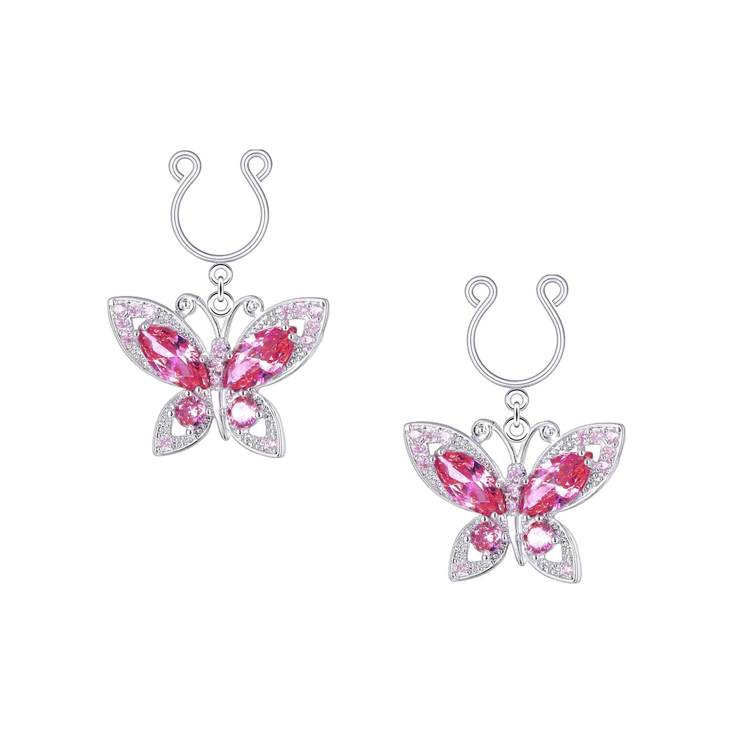Silver Plated Nipple Clips with Crimson Butterflies