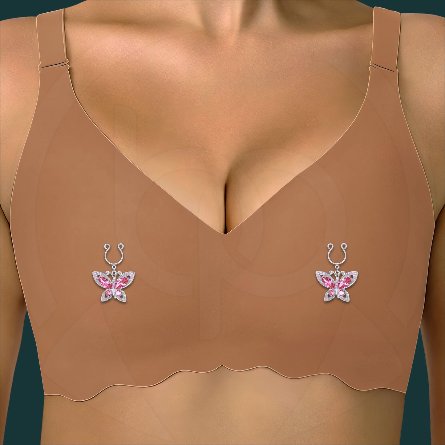 Silver Plated Nipple Clips with Crimson Butterflies