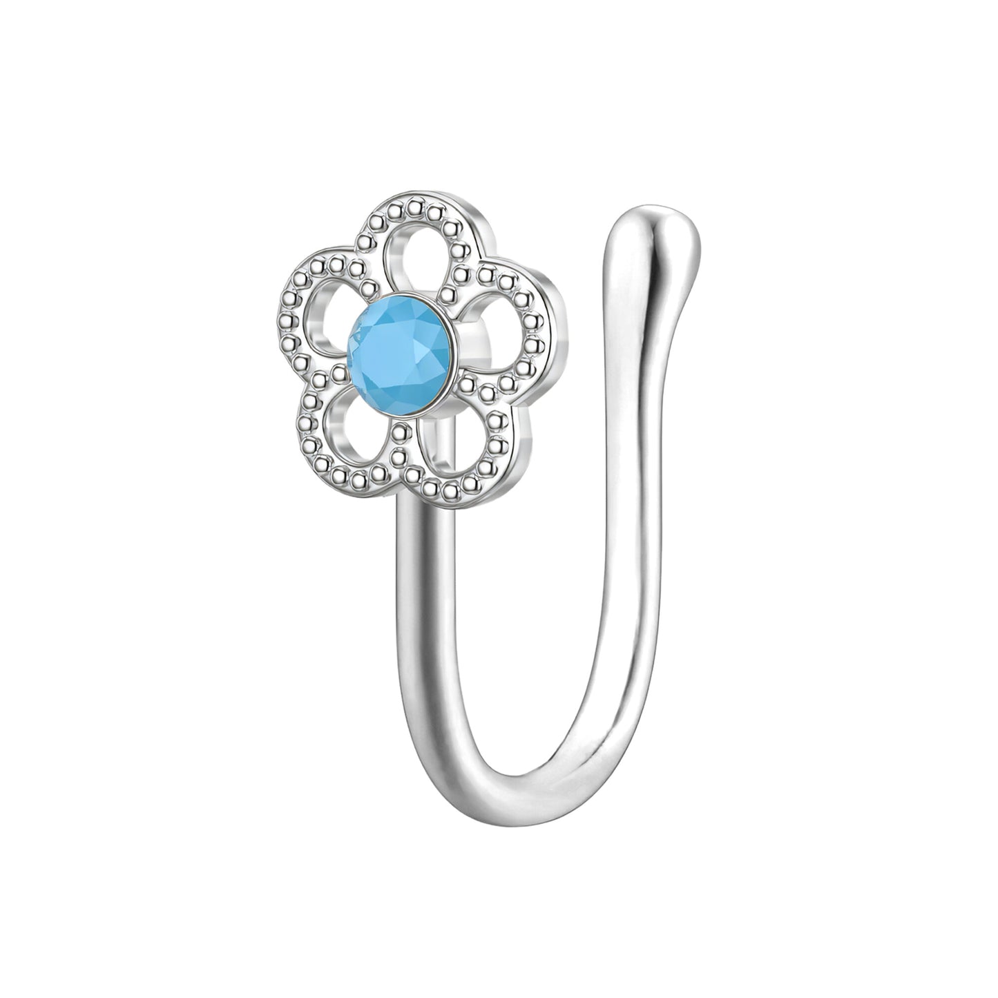 Silver Plated Nose Cuff with Opal Flower