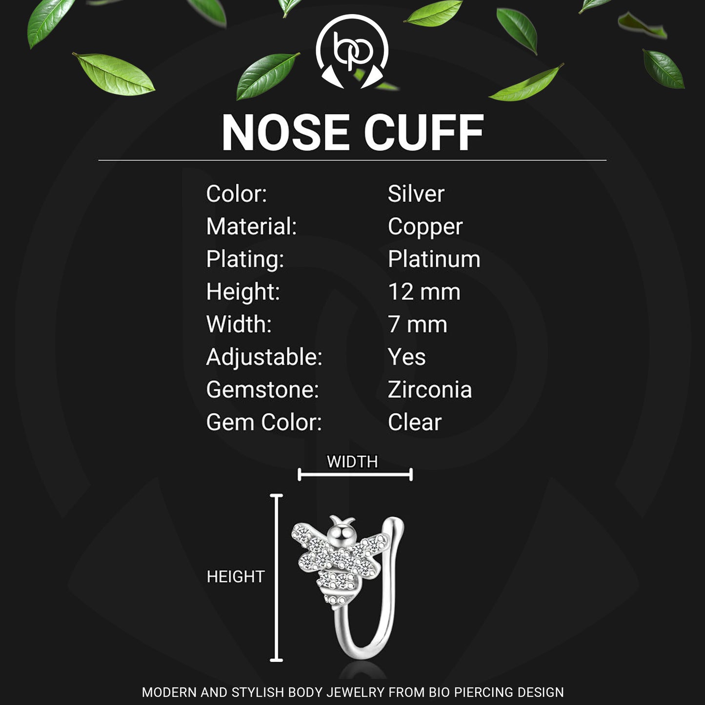 Silver Plated Nose Cuff with Bee