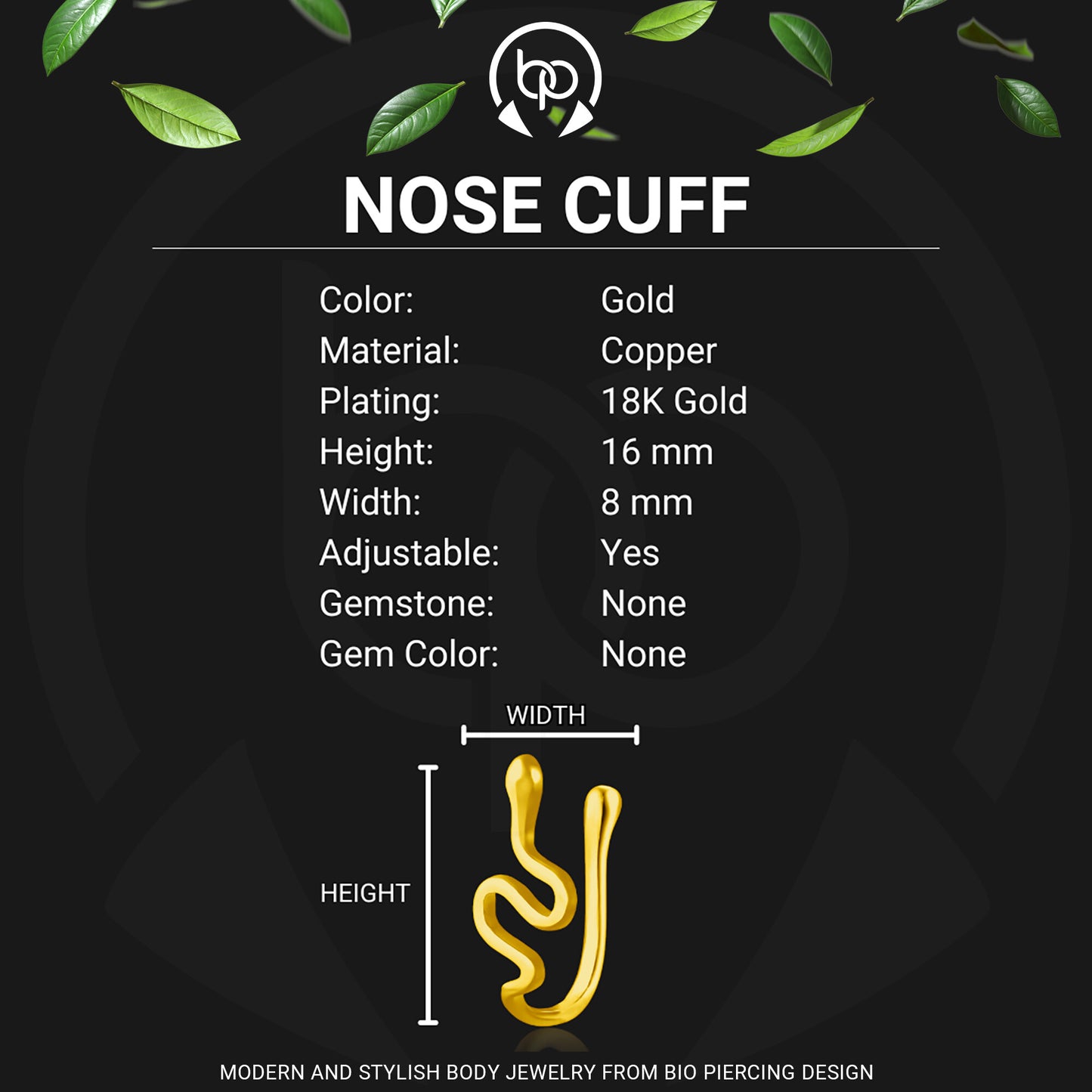 Gold Plated Nose Cuff with Snake