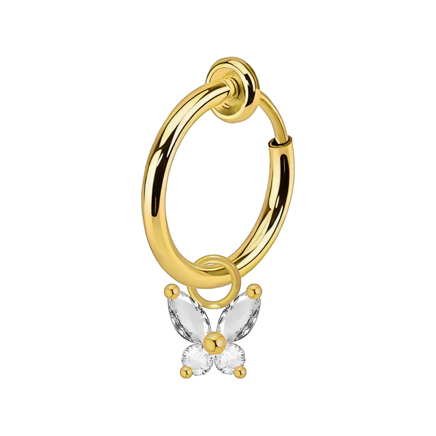 Surgical Steel Fake Ring with Butterfly Dangle