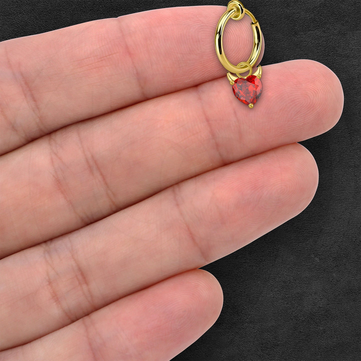 Surgical Steel Fake Ring with Red Evil Heart