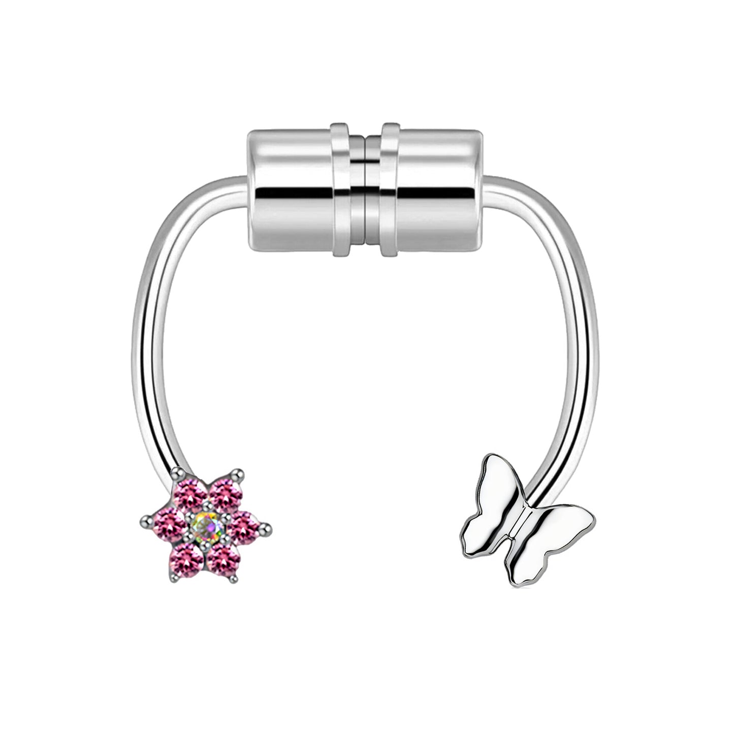 Surgical Steel Septum Clip with Butterfly Flower
