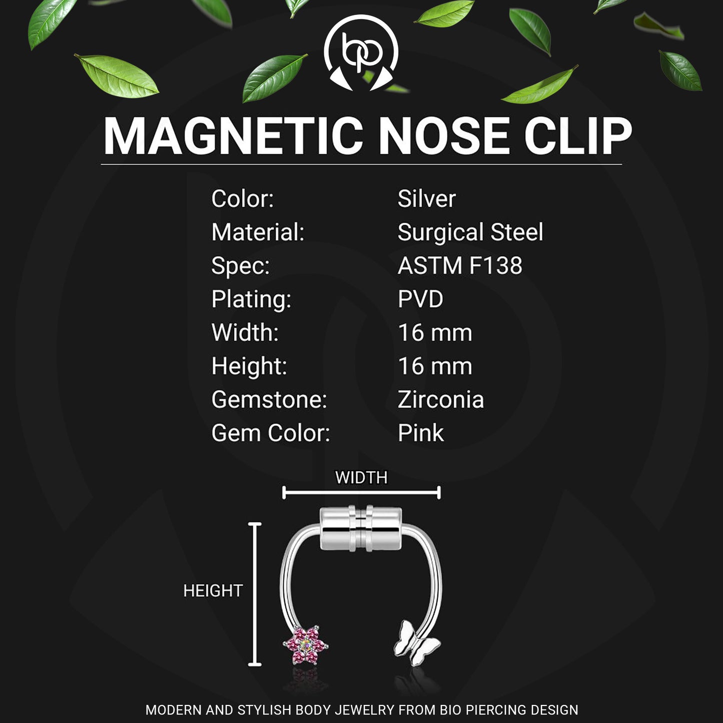 Surgical Steel Septum Clip with Butterfly Flower