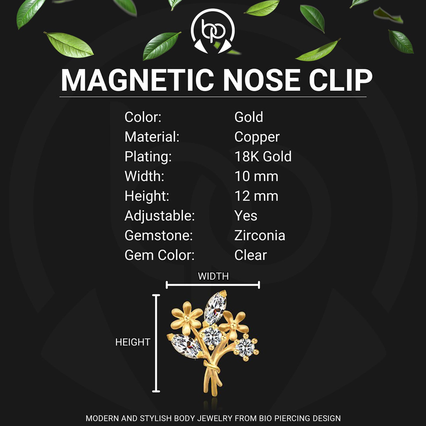 Gold Plated Nostril Clip with Crystal Flower