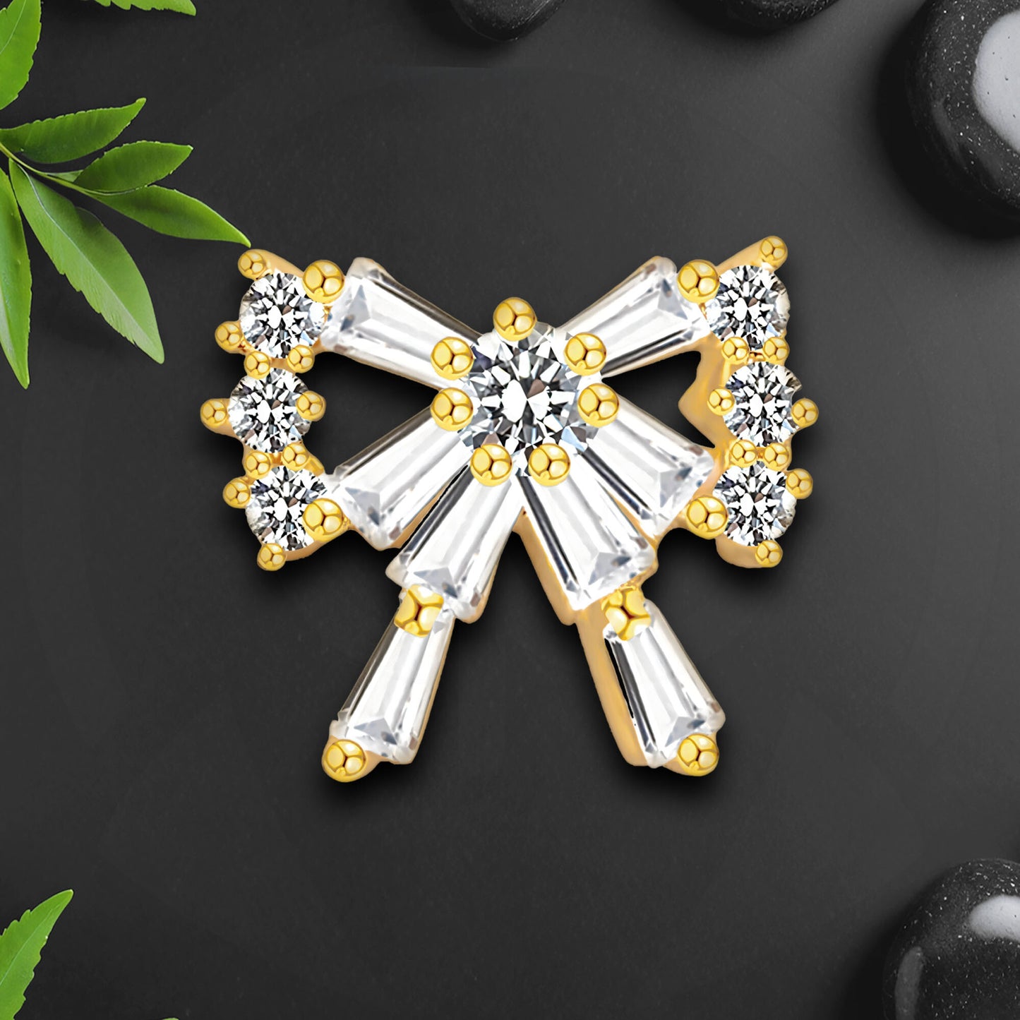 Gold Plated Nostril Clip with Crystal Bow