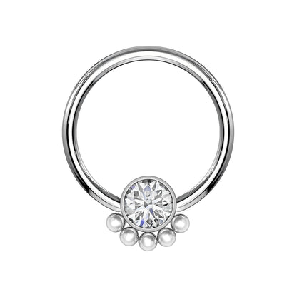 Titanium Captive Bead Ring with Zirconia and Five Beads