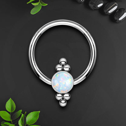 Titanium Captive Bead Ring with White Opal and Six Beads