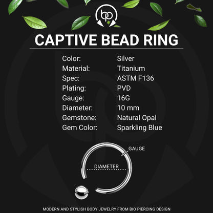 Titanium Captive Bead Ring with Four Blue Opal Set