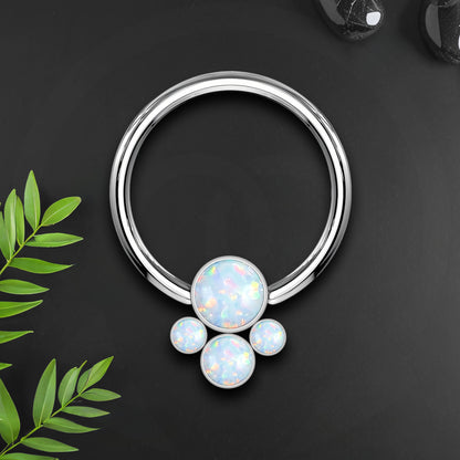 Titanium Captive Bead Ring with Four White Opal Set
