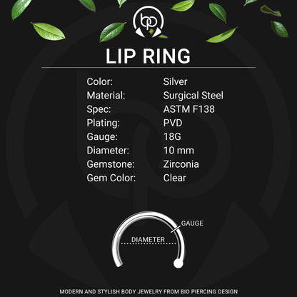 Surgical Steel Fake Lip Ring with Flying Heart and CZ