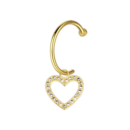 Surgical Steel Fake Lip Ring with Crystal Heart Dangle