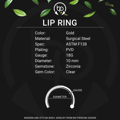 Surgical Steel Fake Lip Ring with Crystal Heart Dangle