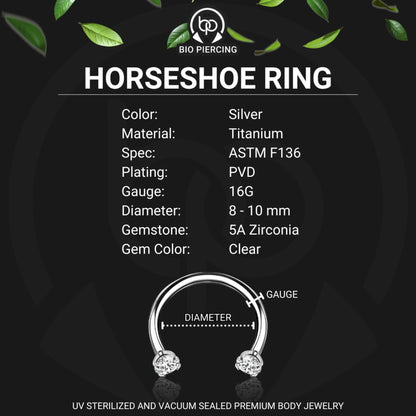 Titanium Horseshoe Ring with Clear Zirconia
