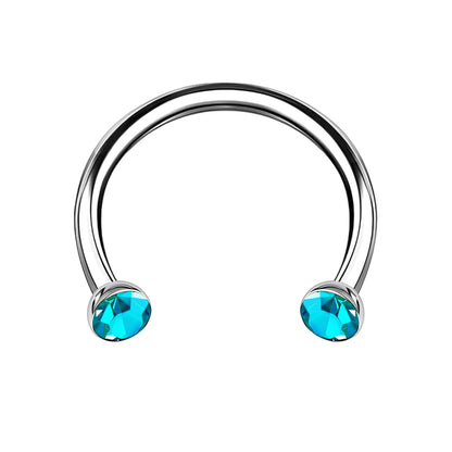 Titanium Horseshoe Ring with Aqua Crystals
