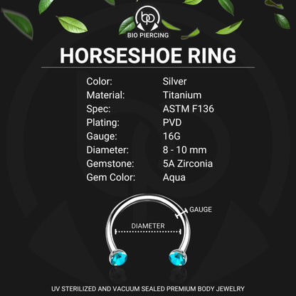 Titanium Horseshoe Ring with Aqua Crystals