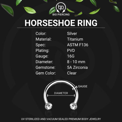 Titanium Horseshoe Ring with Clear Crystals