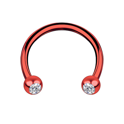Surgical Steel Horseshoe Ring in Red with Clear CZ