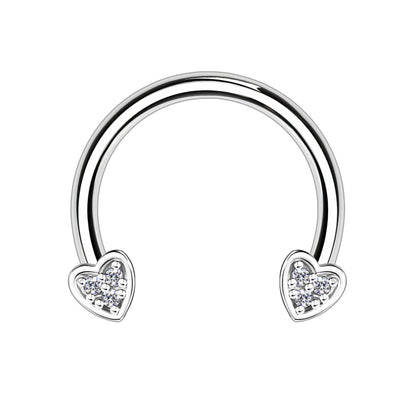 Surgical Steel Horseshoe Ring with Crystal Hearts