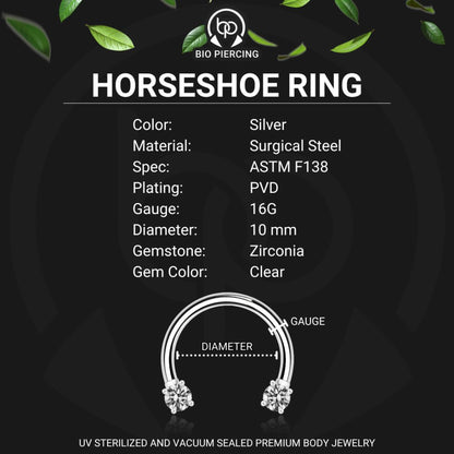 Surgical Steel Horseshoe Ring with Round Crystals