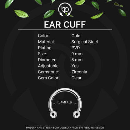 Surgical Steel Ear Cuff with Double Hoops and Zirconia