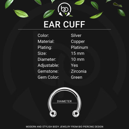 Platinum Plated Ear Cuff in Thick Style with Green CZ