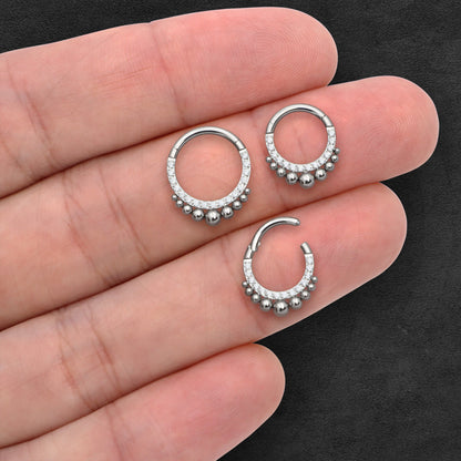 Titanium Clicker Ring with Beads Ornament and CZ