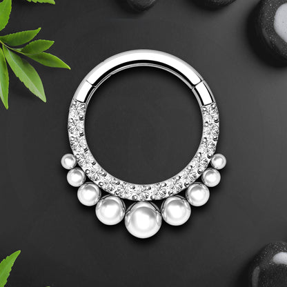 Titanium Clicker Ring with Beads Ornament and CZ