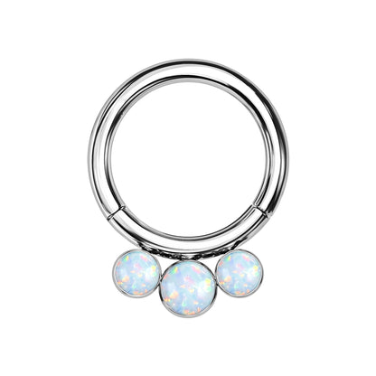 Titanium Clicker Ring with White Opal Bezel Set