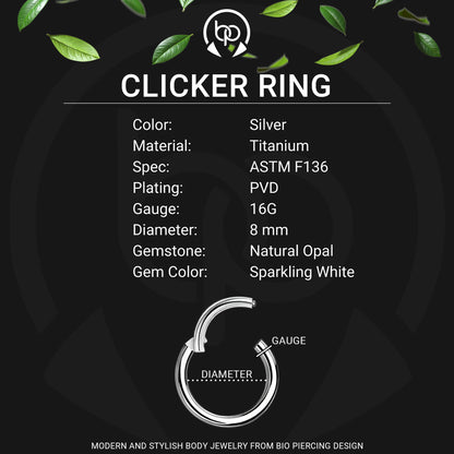 Titanium Clicker Ring with White Opal Bezel Set