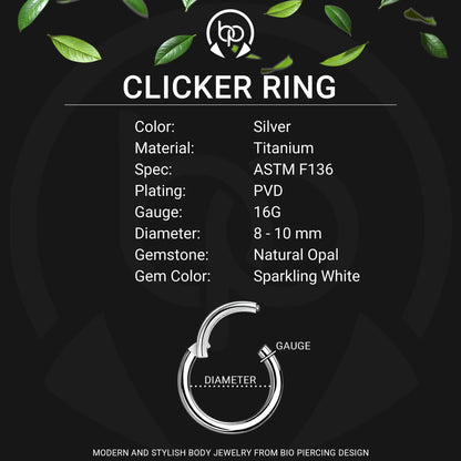 Titanium Clicker Ring in Teardrop Shape with White Opal