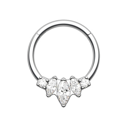 Titanium Clicker Ring with Three Marquise Crystals Set