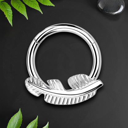 Titanium Clicker Ring with Feather Figure