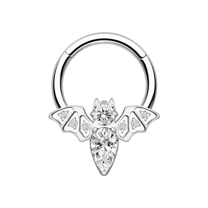 Titanium Clicker Ring with Bat Figure and Zirconia