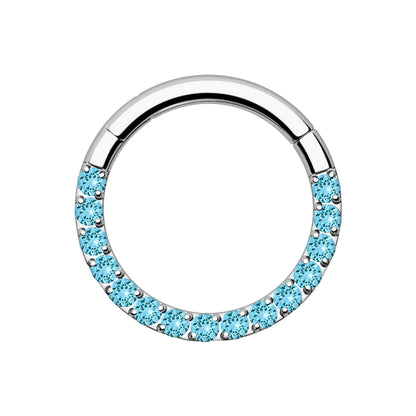 Titanium Clicker Ring in Classic Style with Aqua CZ
