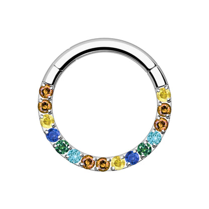 Titanium Clicker Ring in Classic Style with Rainbow CZ