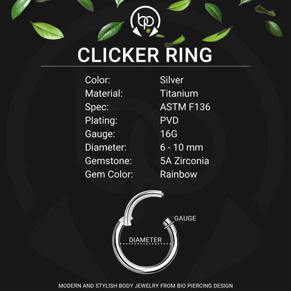 Titanium Clicker Ring in Classic Style with Rainbow CZ