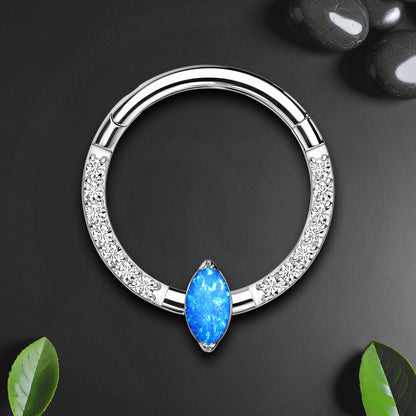 Titanium Clicker Ring with Marquise Blue Opal