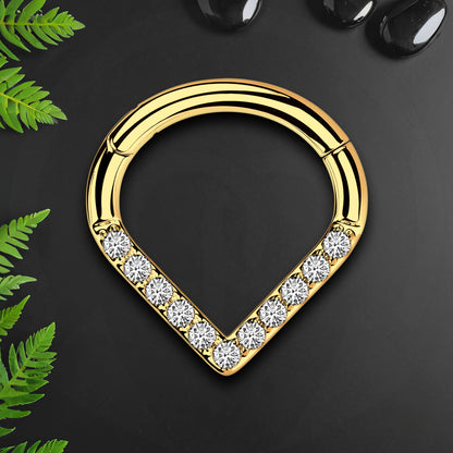 Titanium Clicker Ring in V Shape Style with CZ