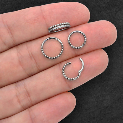 Titanium Clicker Ring with Beads and Crystals