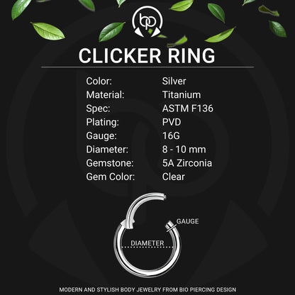 Titanium Clicker Ring with Beads and Crystals