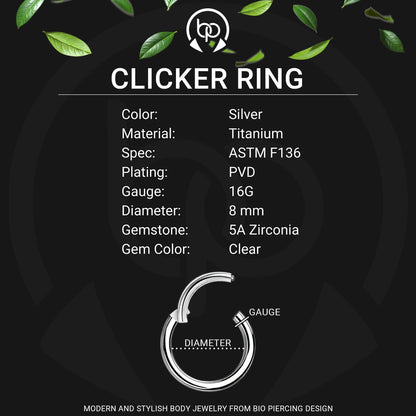 Titanium Clicker Ring with Heart Shaped Zirconia